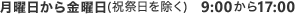 月曜日から金曜日（祝祭日を除く）9:00から17:00